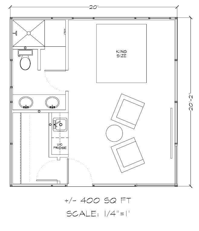 400 Square Feet Gambrel Floor Plan